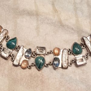 Boho chick double row Biwa Pearl and multi-stone bracelet.